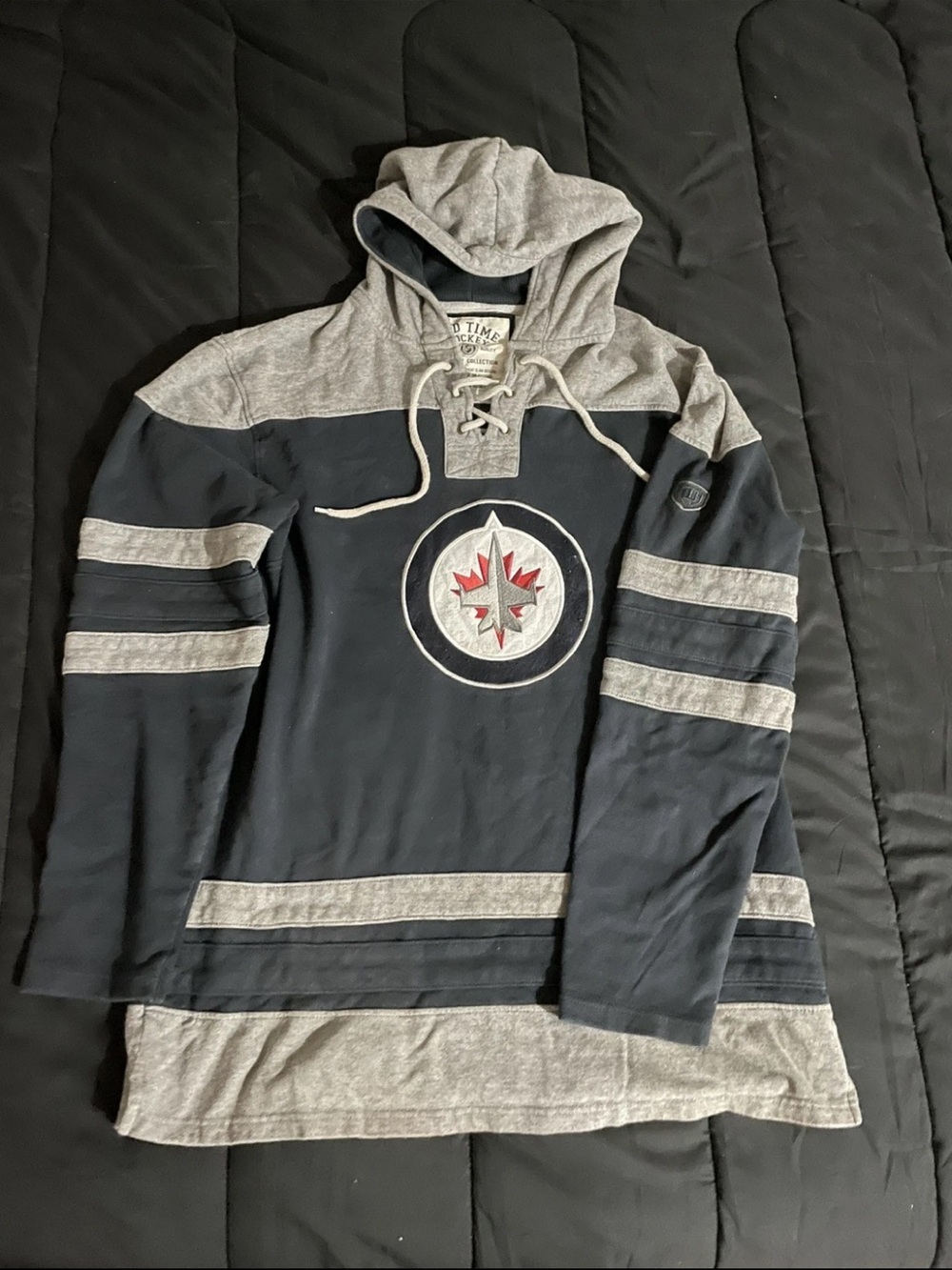 VTG Winnipeg Jets NHL Lace Up Hoodie Sweatshirt Mens Large Old Time Hockey